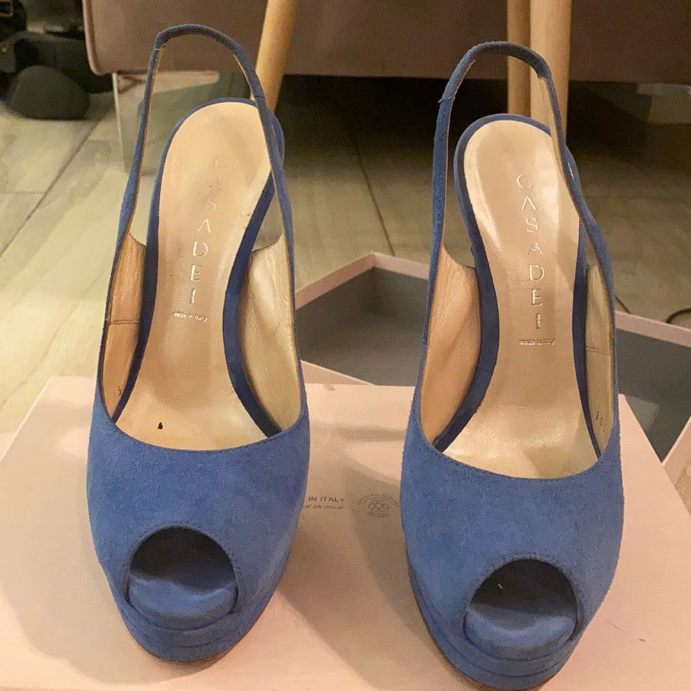 Casadei Blue Suede Heels